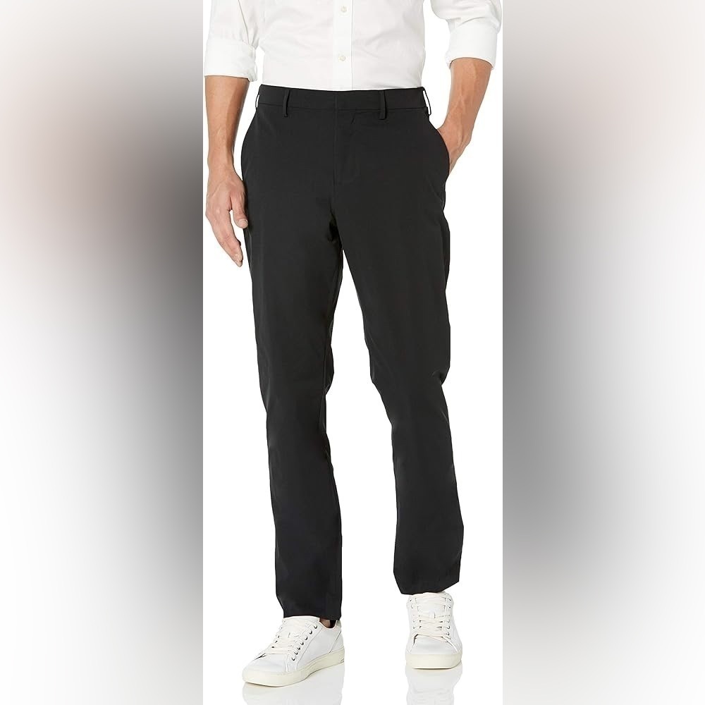 Perry Ellis Slim Fit stretch Motion Tech Performance Pants-Black-Men 36W x 30L